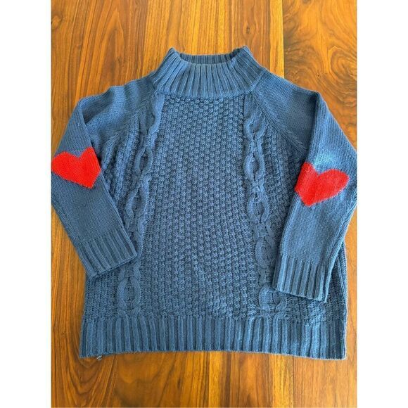 Love & Harmony Womens Blue Red Hearts Acrylic Cable Knit Fisherman Sweater Large - Picture 1 of 9